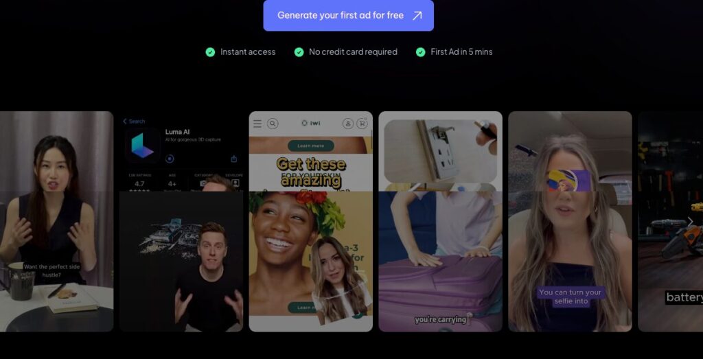 Creatify interface showcasing various tools and platforms leveraging AI for Instagram Posts, including features like automated captions, bio and username generators, and content scheduling dashboards. Designed to highlight how AI solutions streamline and enhance social media content creation and strategy.