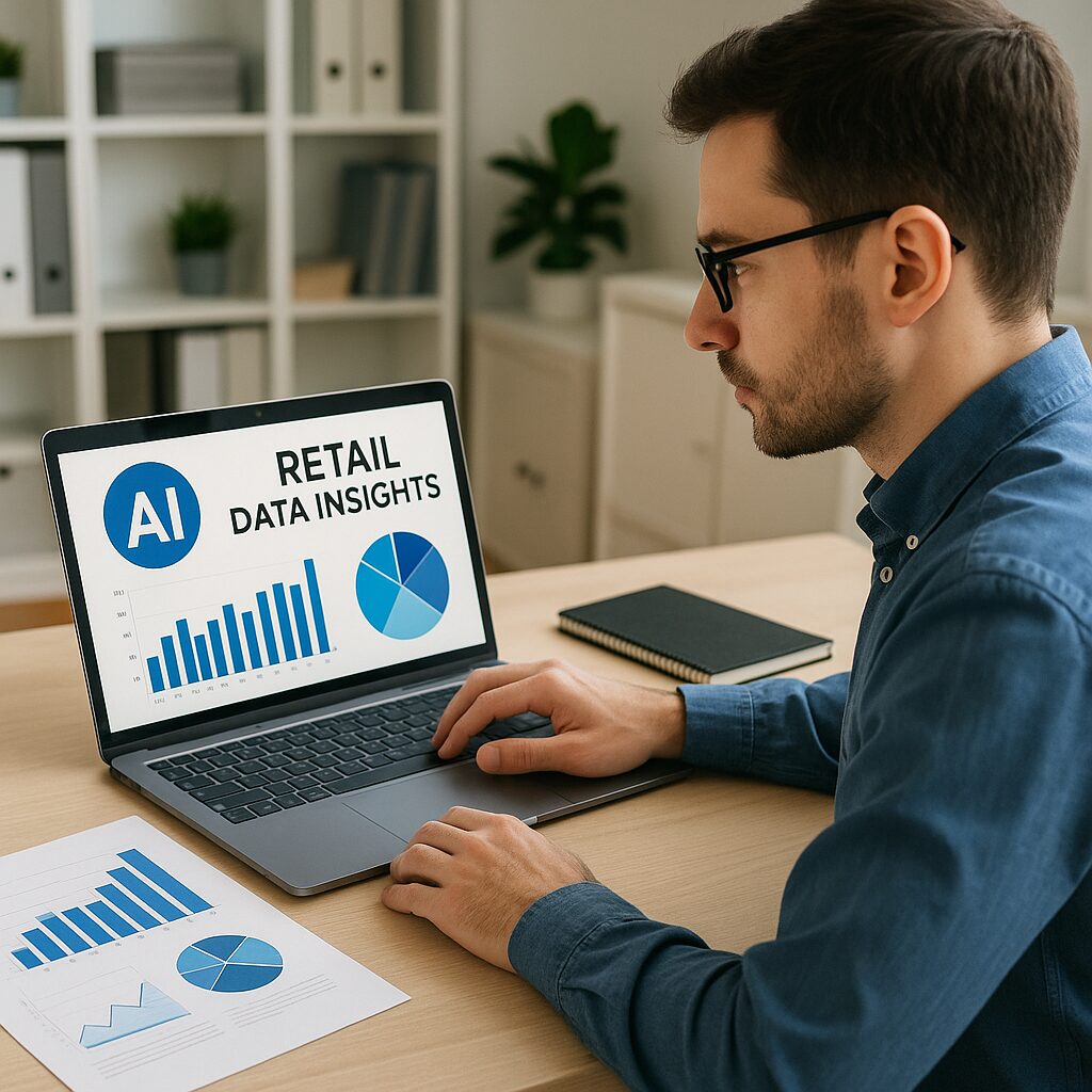 Retail analyst using AI tools for retail data insights